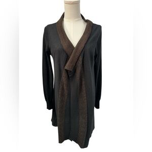 LO. RI. Open Front Cardigan Sweater Wool Tunic Wrap Tribal‎ Knit Italy Black Med
